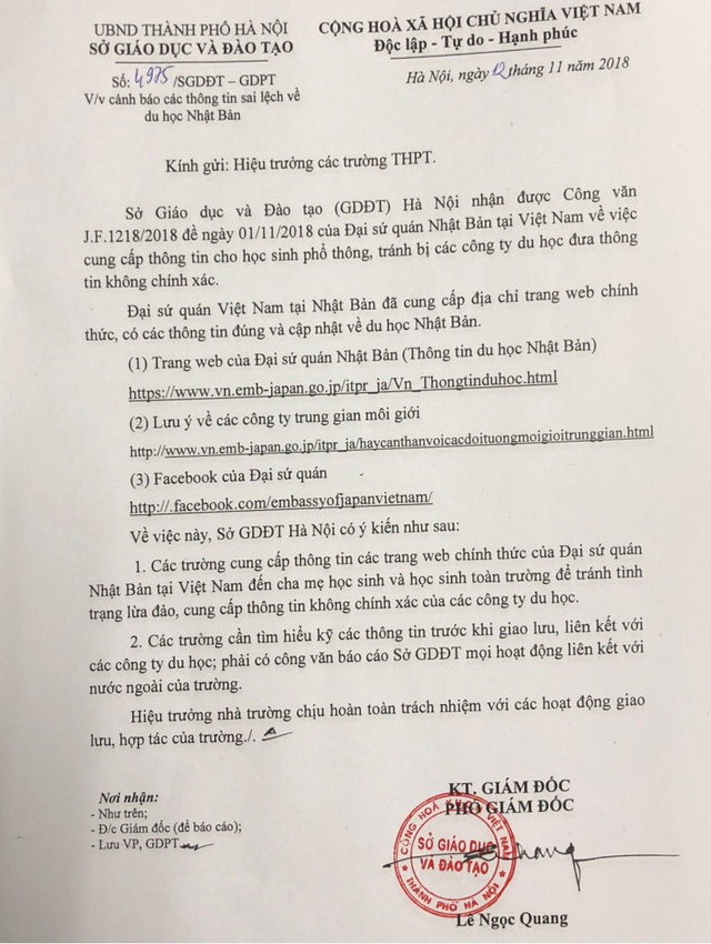 Sở GD&ĐT Hà Nội cảnh báo về lừa đảo du học Nhật Bản